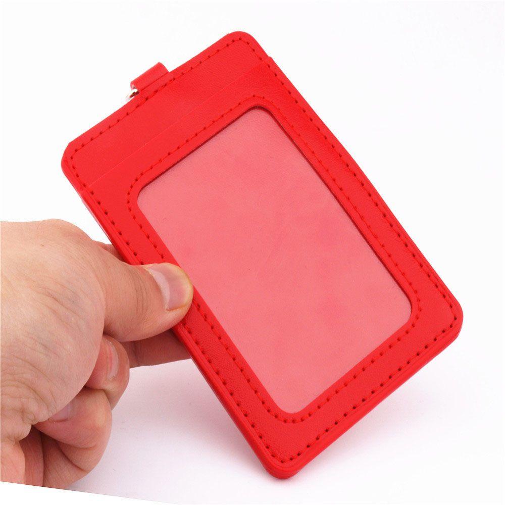 Two-sided Badge Cover PU Leather ID Sleeve Badge Holder Card Case Card Clips