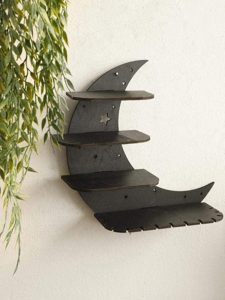 4-Tier Moon Wall Shelves 30cm Floating Wall Shelf Boho Country Rustic Shelf for Placing Crystal Stone Aromatherapy Essential Oil