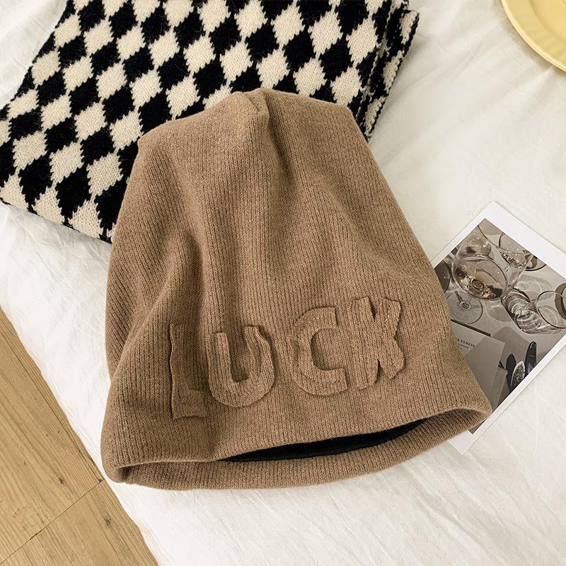 Letter Pile of Hats for Women In Autumn and Winter Big Head Circumference Korean Street Bombing Cold Hat Trendy Loose Ear Protection Hat Men