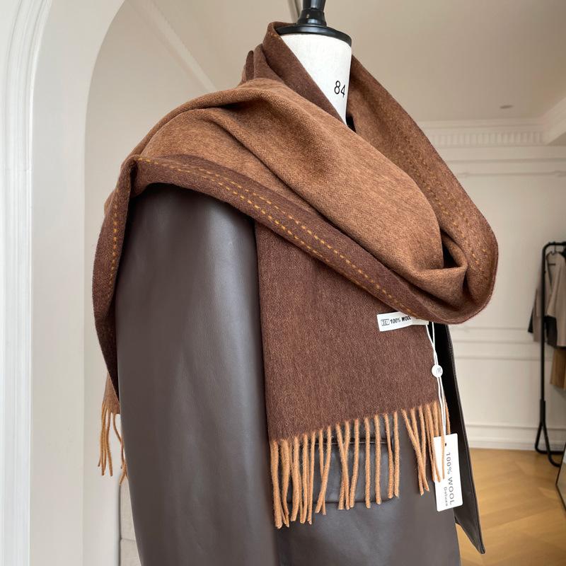 

Luxury~ 100 wool double-sided solid color scarf autumn and winter warm scarf, gifts are unisex