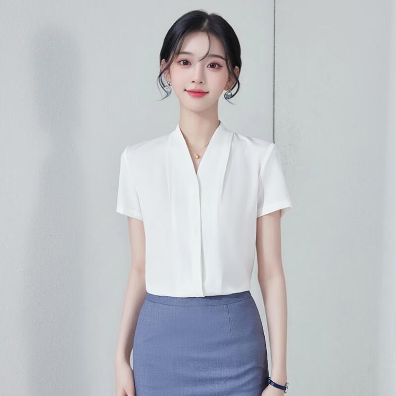 Teluoman Women s V-Neck Chiffon Short Sleeve Shirt S