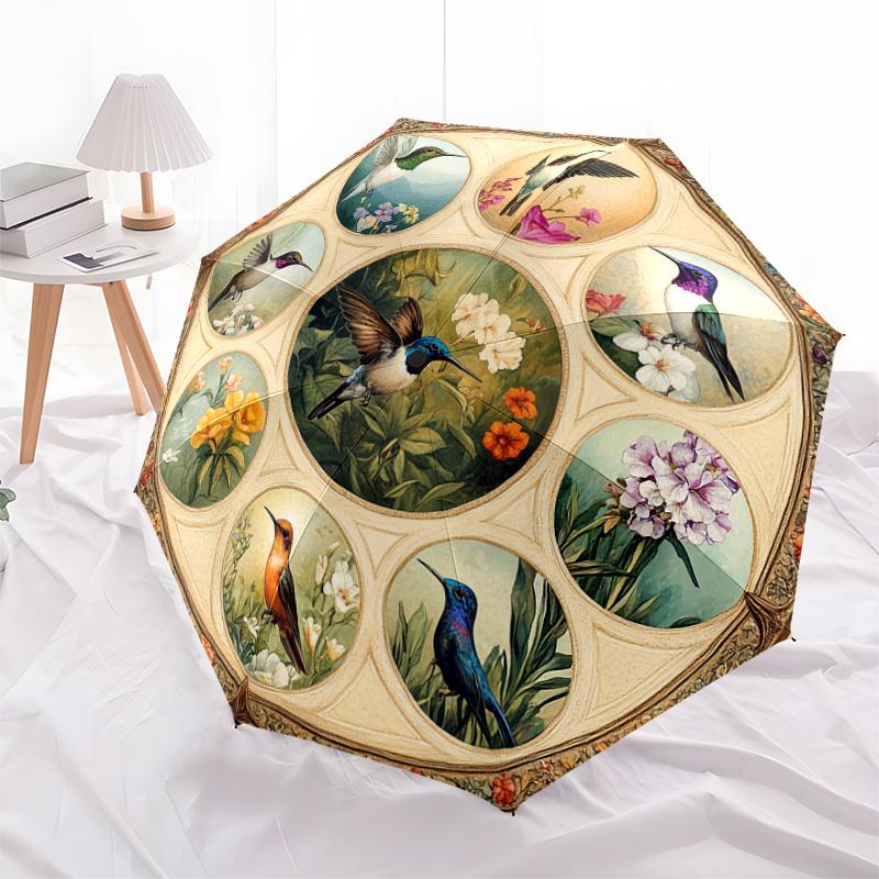 1 PC Automatic Folding Umbrella - Hummingbirds Pattern, Portable & Foldable Design with 8 Ribs, Christmas Birthday Gifts