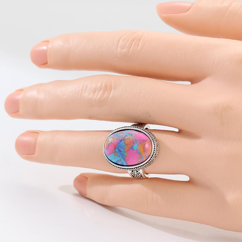 Vintage Inlaid Multicolored Stone Women's Ring Trendy CopperColor Geometry Daily Wear Party Jewelry Anniversary Gift