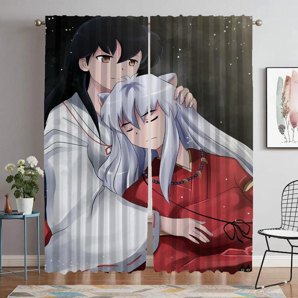 Inuyasha Blackout Curtains for Living Room Home Interior Curtains 2 Pieces Shades Partition Window Curtain Tulle for Bedroom