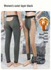 Men's Wool Camel Hair Long Leg Warmers with Knee Pads, Thickened Plus Velvet Cotton Layer, Women's Black Base Layer Pants for Autumn