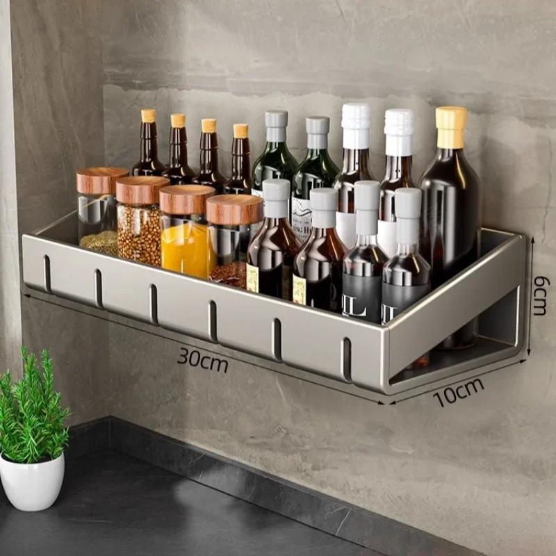 

Kitchen Wall Mounted Spice Condiment Rack Organizer With Hanging Hook Wall Storage Shelf For Household Kitchen Space Saving