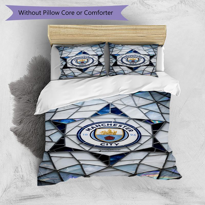 3pcs Duvet Cover Set (1*Duvet Cover + 2*Pillowcase, Without Core),Manchester City FC Print Bedding Set, Bedroom Decor, All‑Season, Birthday Gift