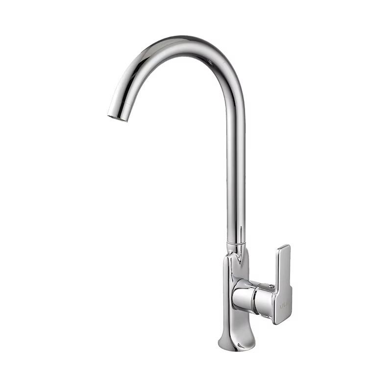 Single Handle Kitchen Sink Faucet, High Arc Chrome Plated Brass Faucet, 360° Rotatable Gooseneck Spout, Modern Deck Mount Tap for Kitchen Bar RV