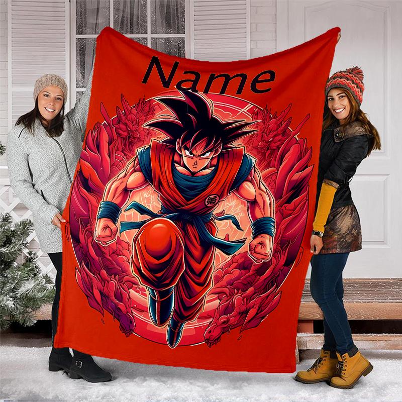 Coperta Personalizzata con Nome - Design Stampa Dragon Ball, Coperta per Divano, Letto, Viaggio, Campeggio - Morbida e Calda, Ottimo Regalo