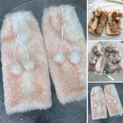 Spotted Fuzzy Leg Warmers Cute Deer Hood with Lace Women Fluffy Boot Cuff Shoe Cover Furry Leg Warmers with Pompom for Winter Party Street Dating Wear