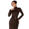 Women's Temperament Elegant Slimming High Waist Knit High Neck Solid Colour Dresses