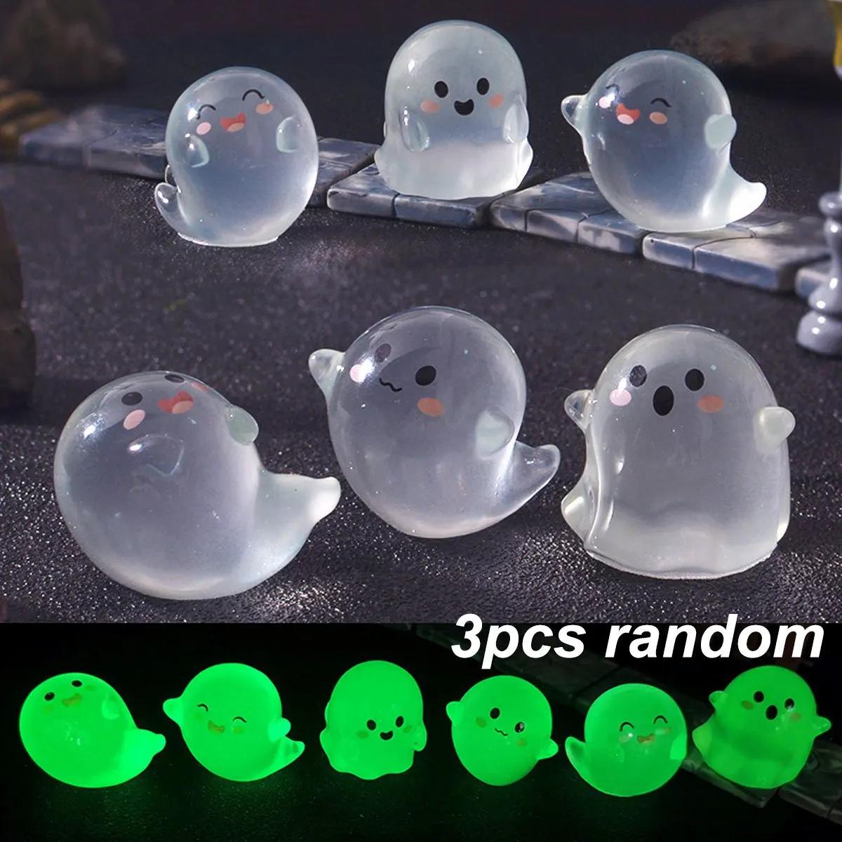 

3 Pcs Of Cute Halloween Ghost Small Sculptures Luminous Micro-Landscape Garden Art Decoration Small Ornaments Halloween ZSY