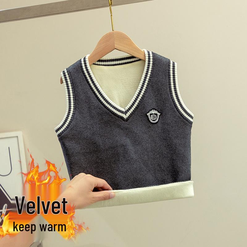 Boys Korean Style Plus Velvet V-Neck Knit Vest 150 cm