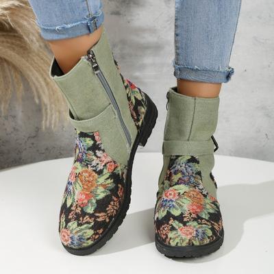 Nouvelles Bottines en Cuir Daim de Vache 2024 pour Femmes Chaussures Fermeture Éclair Talons Carrés Bas Vert Noir Fermeture Éclair Chaussures pour Dames Botas De Mujer