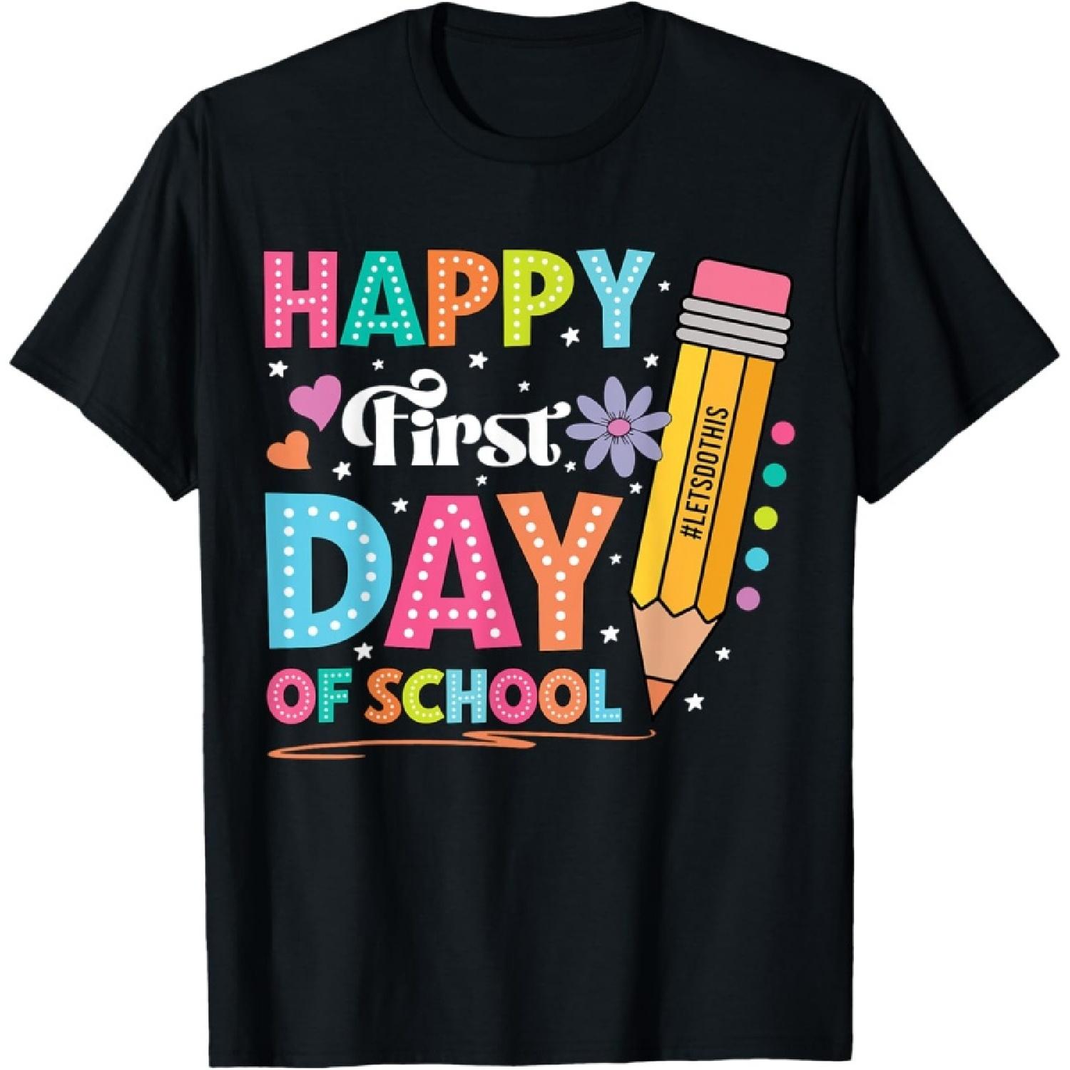 Happy First Day of School Pencil Teacher Cute Back to School T-Shirt S