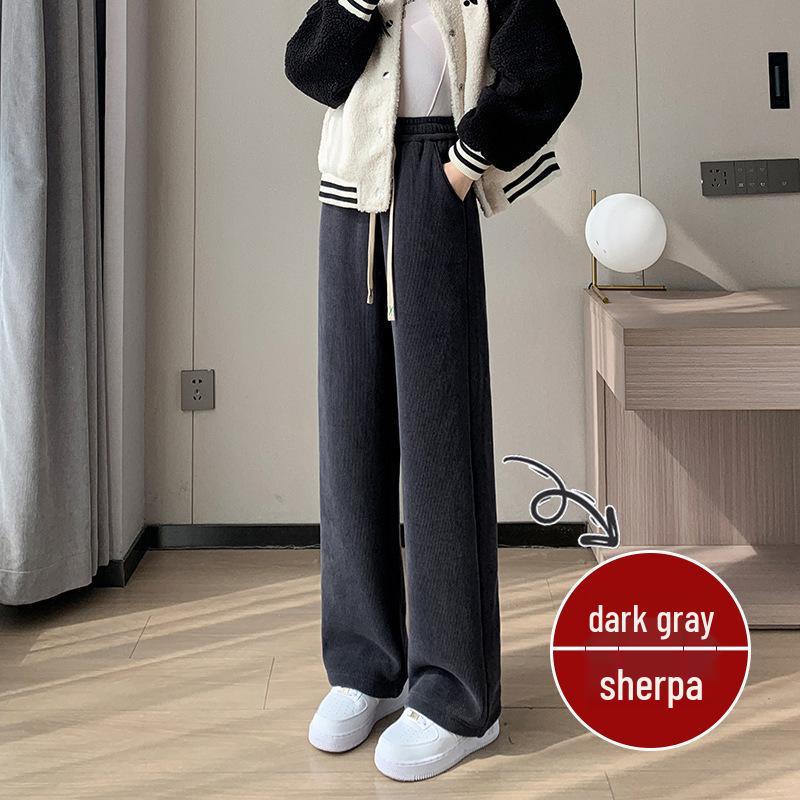 Chenille Lambswool High Waist Wide Leg Pants Women - Autumn/Winter Slimming Warm Straight Leg Pants