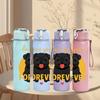 1PC Love You Forever Black Pug 750ml Color Plastic Sports Water Bottle Leakproof Flip Straw Lid Suitable for Sports Office Home Use