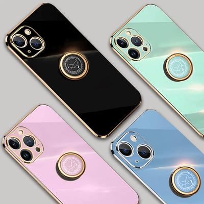 Luxus quadratischer galvanisierter Ring Weiche Silikonhülle Für iPhone 14 13 12 11 Pro Max Plus X XR XS Max 8 7 Plus Stoßfester Bumper Ständer Halter TPU Rückseite