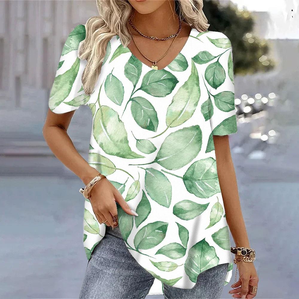Women Summer V Neck Short Sleeve T shirt Loose Casual Feminina White T Shirts Female Plus Size Tops 3D Printing Tees T-Shirts