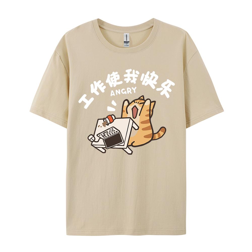 Trendiger Street-Trend Katzen-Print Herren und Damen Vintage Personalisiertes Grafik-T-Shirt Academy-Stil Locker Rundhals