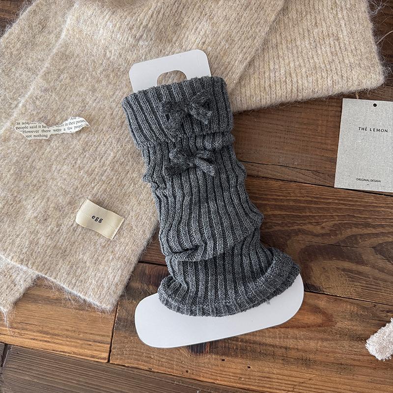 

Spring Autumn Knitted Leg Warmers Women Girl Bowknot Long Calf Socks Solid Striped Stacked Socks Fashion Boot Cover Warm Socks M темно-сірий