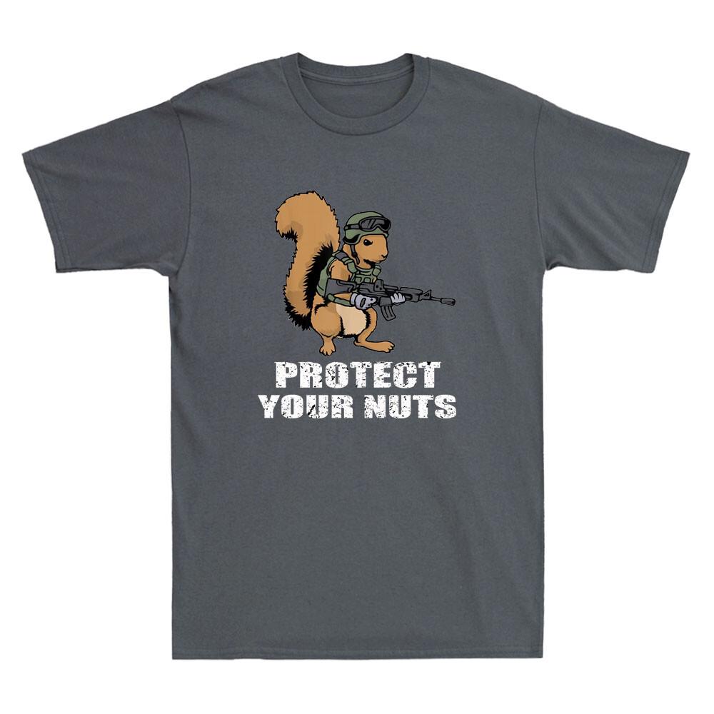 Protect Your Nuts Funny Squirrel Holding The Gun Meme Novelty Unisexs Tshirt Tee