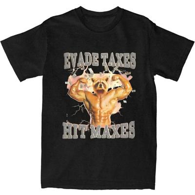 Evade Taxes Hit Maxes Funny Bodybuilder Raccoon Meme T Shirt Men Women's Gym Humor Muscles Tees Shirt Clothing