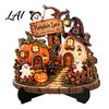 Gift for Halloween Party Wooden Tabletop Sign Pumpkin Black Cat Ghost Haunted House Decor Plaque Fall Themed Room Ornaments with Stand Spooky