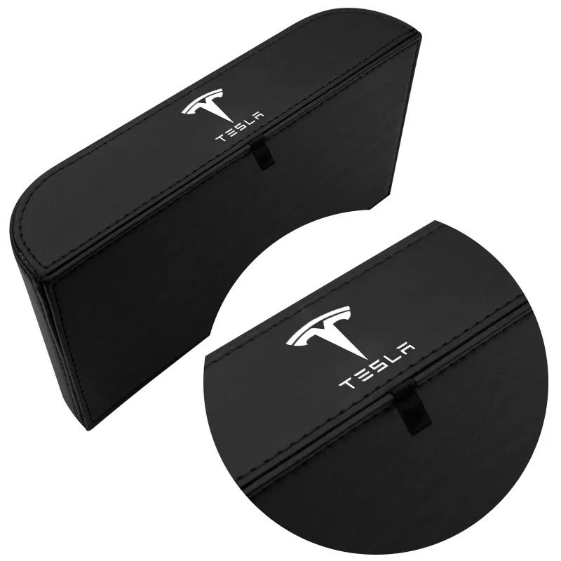 Car Sticker 2025 New Tesla PU Leather Car Tissue Box Hanging VW badge Paper Towel Bag Storage For Tesla Model 3 S Y X Protector