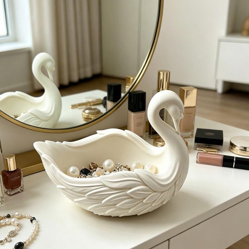Swan Shaped Key Holder Bowl Swan-Shaped Storage Tray Elegant Swan Organizer Key Wallet Holder Succulents Plant Pot Desktop Tray
