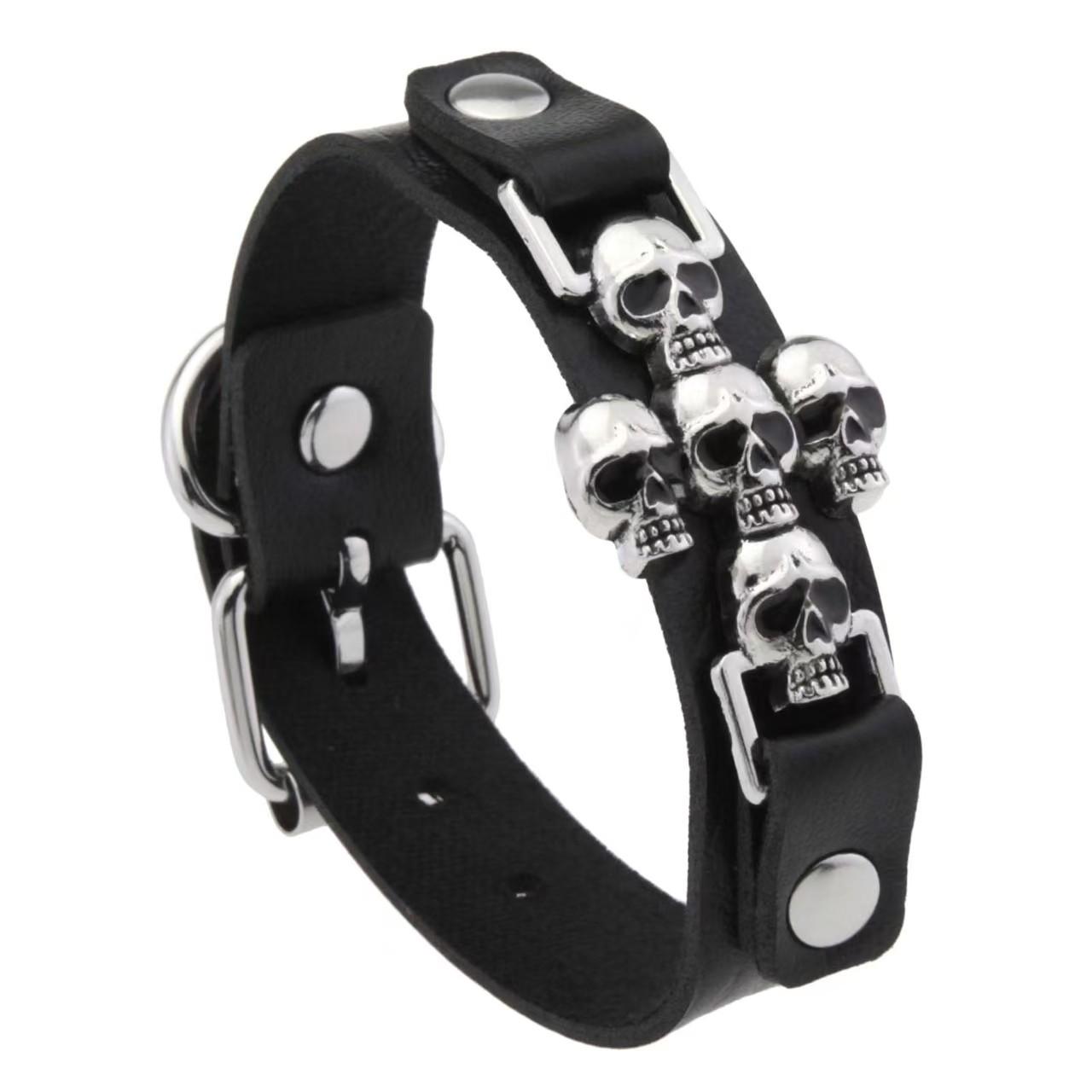 Yiran Sexy Lingerie Women's Punk Creative Skull Exaggerated Pu Leather Bracelet Available In Multiple Colors Hip Hop Party Costume Halloween Gift