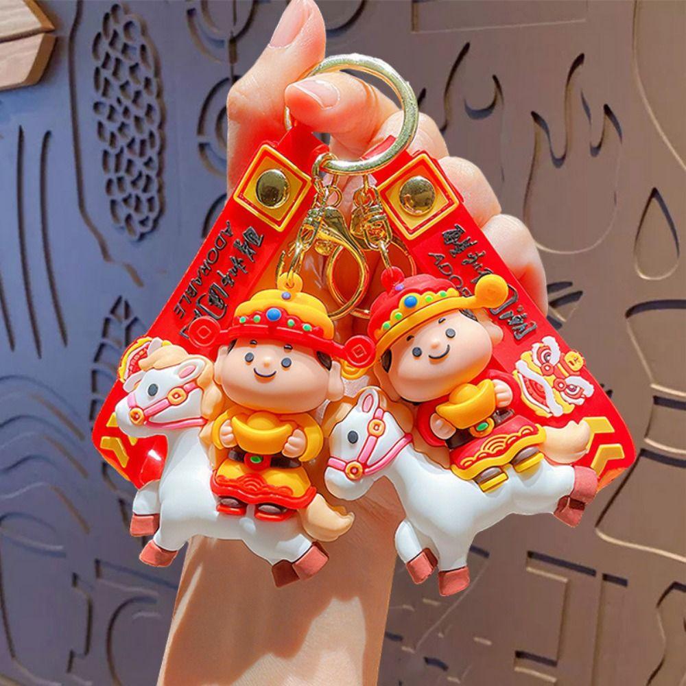 Little God of Wealth Cartoon Horse Bag Pendant Cute New Year Keyring Festive Decor
