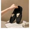Sheepskin Version~ French Square Head Hollow Mesh Leather Sandals Women's New Soft-soled Woven Sandals Mary Jane Single Shoes