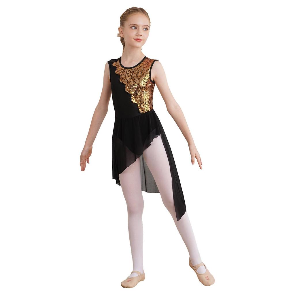 Robe De Danse En Dentelle Asymétrique Pour Fille 6-16 Ans - Idéale Pour Ballet, Compétition, Latine Ou Patinage Artistique