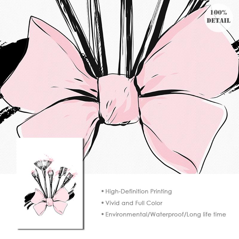 Mode Schönheit Make-up Pinsel Poster Wand Kunstdrucke moderne rosa Schleife Leinwand Malerei Bilder für Mädchen Schlafzimmer Home Dekoration
