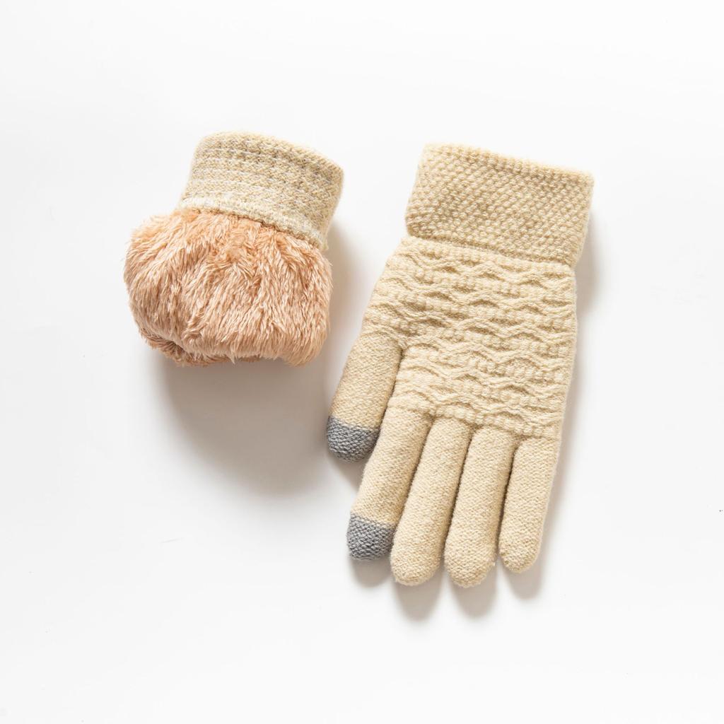 Cross Layer Gloves with Thick Velvet and Jacquard Knitting for Warmth Winter Cycling and Skiing Gloves