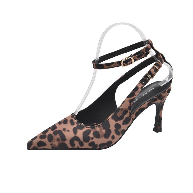 Spring and summer new leopard print pointed head thin thin heel high heel bag head sandals light mouth high heel women's shoes