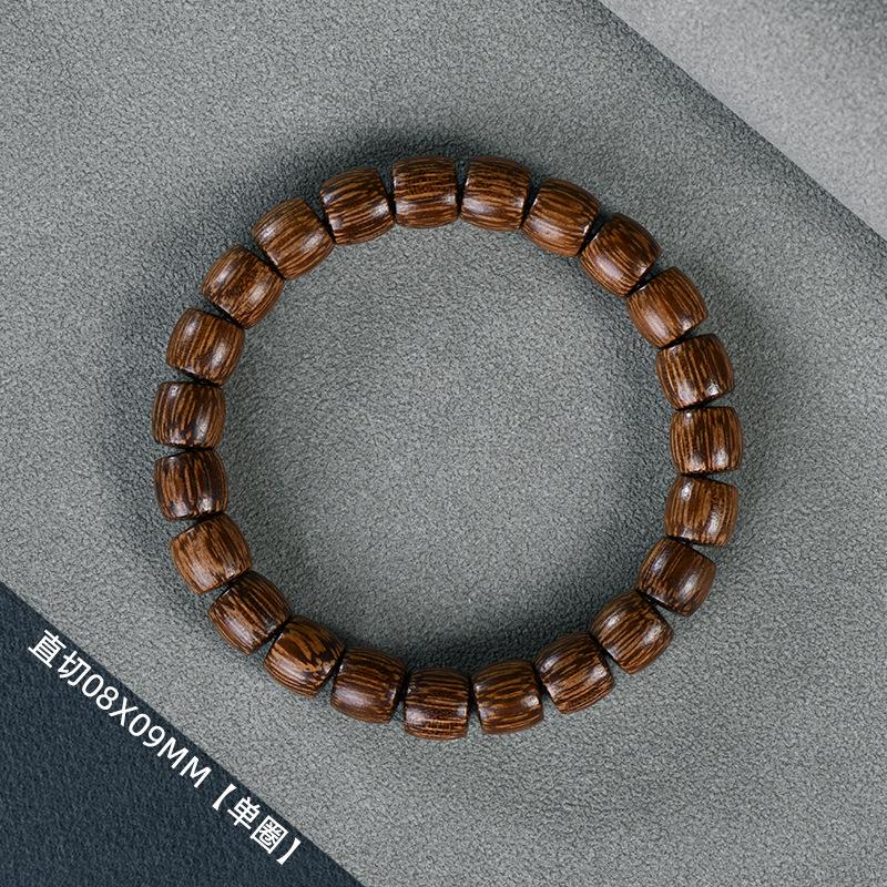 Ethnic Green Sandalwood Straight-Cut Barrel Bead Bracelet, Handmade Unisex Cultural Play Single Loop