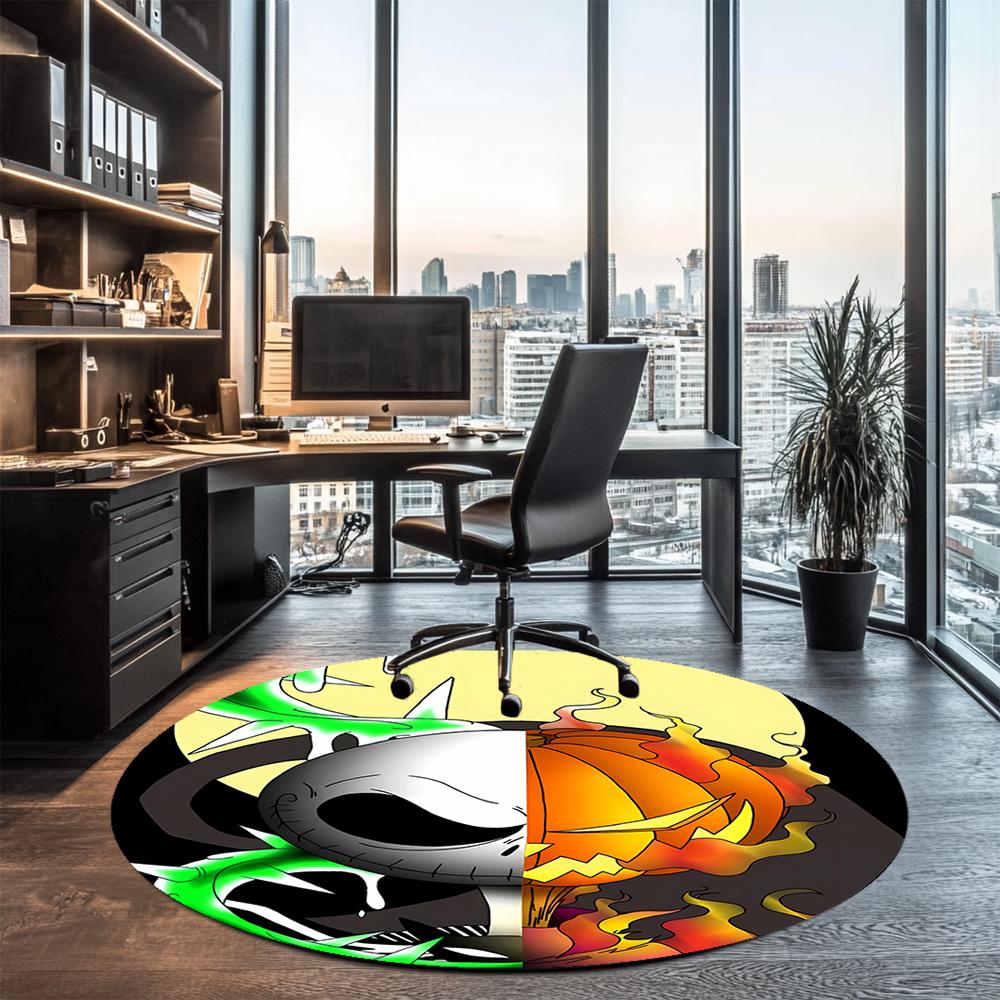 The Nightmare Before Christmas Printed Round Rug Carpet Chair Rug Area Rug Entryway Doormats,for Office Chair Living Room Bedroom Kitchen Room.