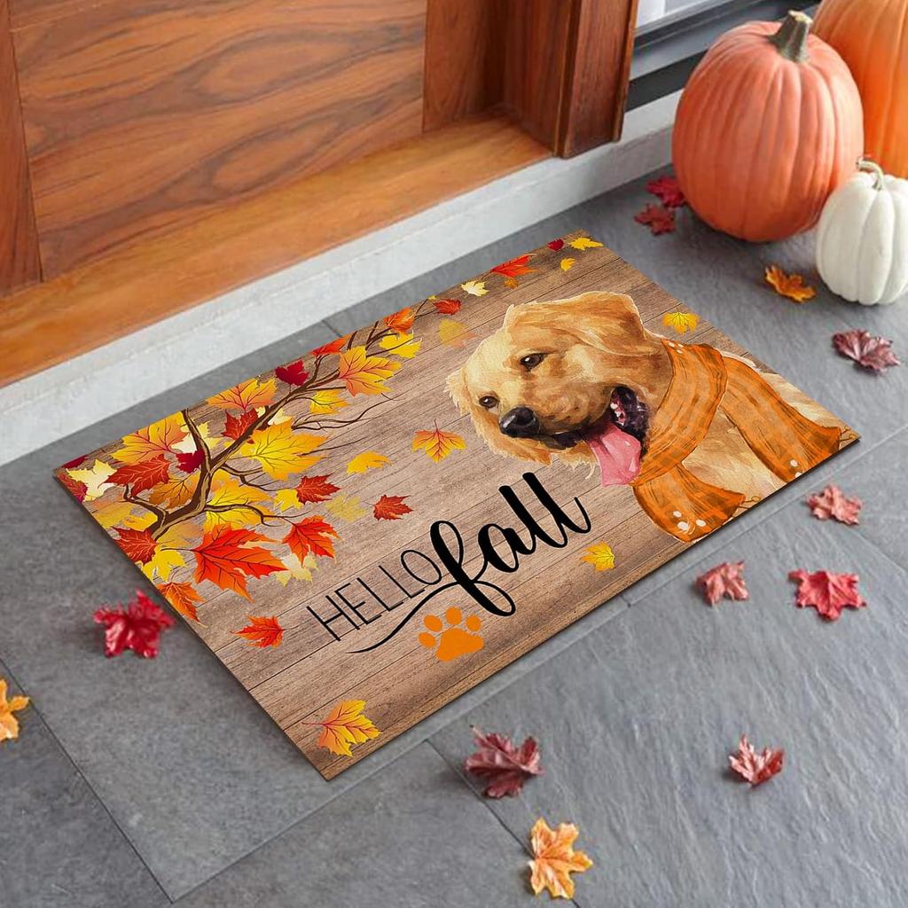 VIKAMA Autumn Harvest Pumpkin Maple Leaf Absorbent Doormat Indoor Outdoor Non-slip Entrance Small Rugs Home Decoration