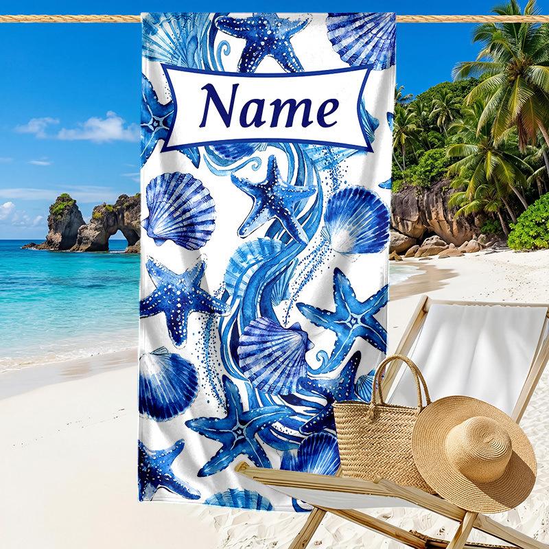 Beach Theme Beach Towel Starfish Shell Printing Microfiber Quick Drying Absorbent Large Bath Towel