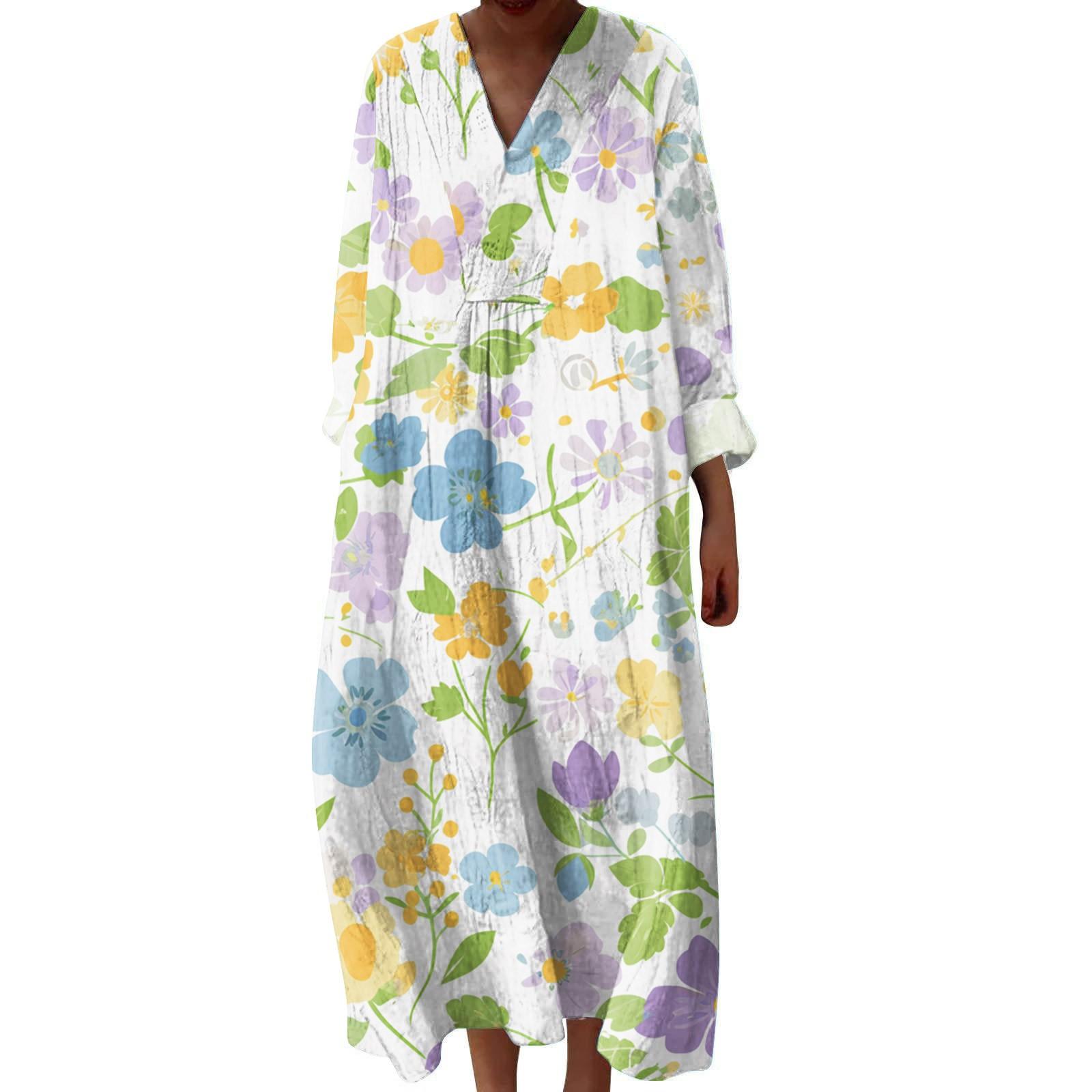 

Женское повседневное и модное платье с V-образным вырезом и цветочным принтом, с длинным рукавом XL жёлтый