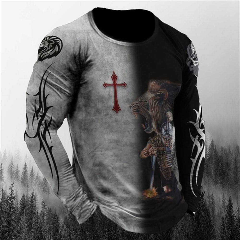 Men s Long Sleeve T-shirt Animal Print Shirt Animal Pattern Clothing Street Apparel Sleeve Top Men s Plus S