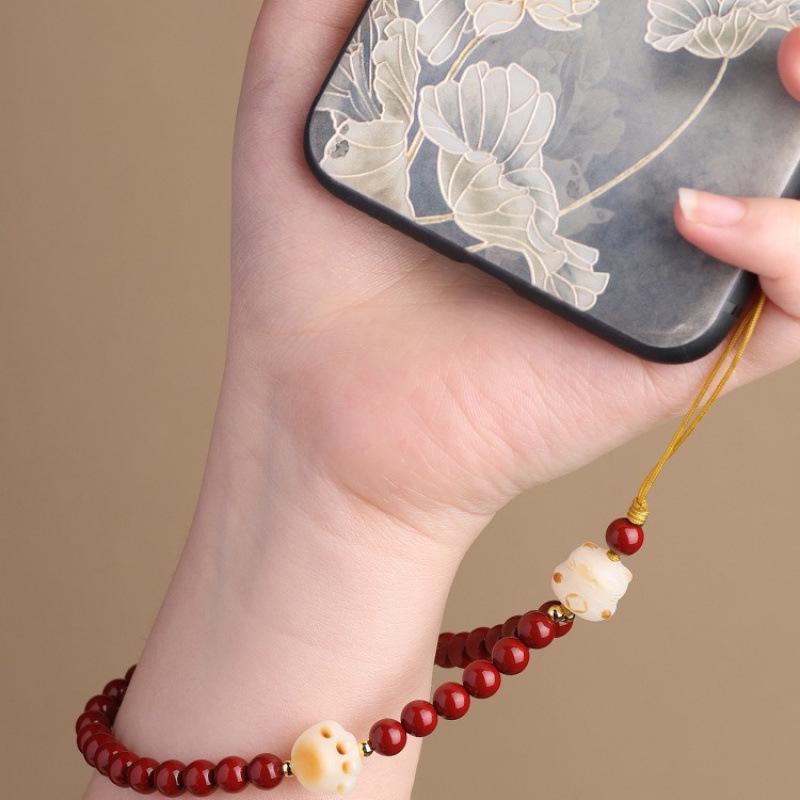 Natural Cinnabar Cat Paw Pendant: Red Sand Bodhi Lanyard - Cute, Fresh, and Stylish Chinese-Style Gift for Girls