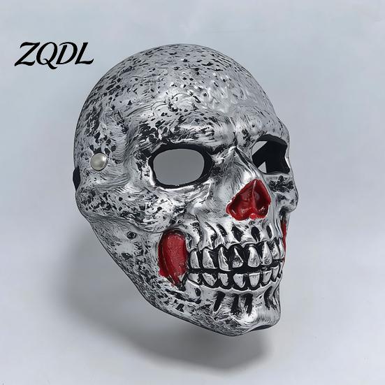 Masquerade Party Accessories Retro Distressed Silver Skull Mask for Halloween, Flexible PU Foam Horror Realistic Role Play with Adjustable Elastic