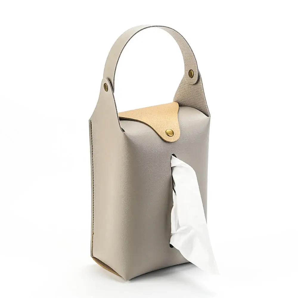 PU Leather Square Tissue Box Cover Napkin Holder Foldable Handkerchief Case For Kitchen Accessories Desktop Storage Organizer