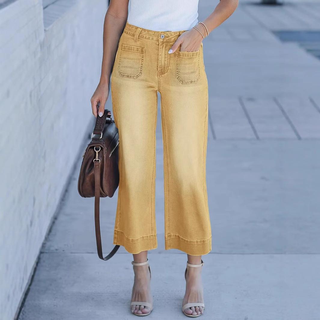 Women s Fashionable Yellow Wide-Leg Pants Medium