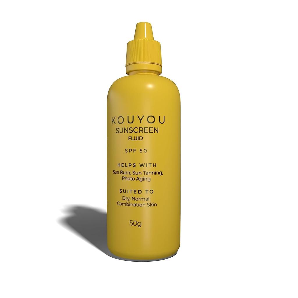 Kanpeki Kouyou Fluid Sunscreen SPF 50 with No White Cast | Lightweight & Helps with UVA, UVB Damaged | Broad Spectrum PA ++ | For All Skin Type,