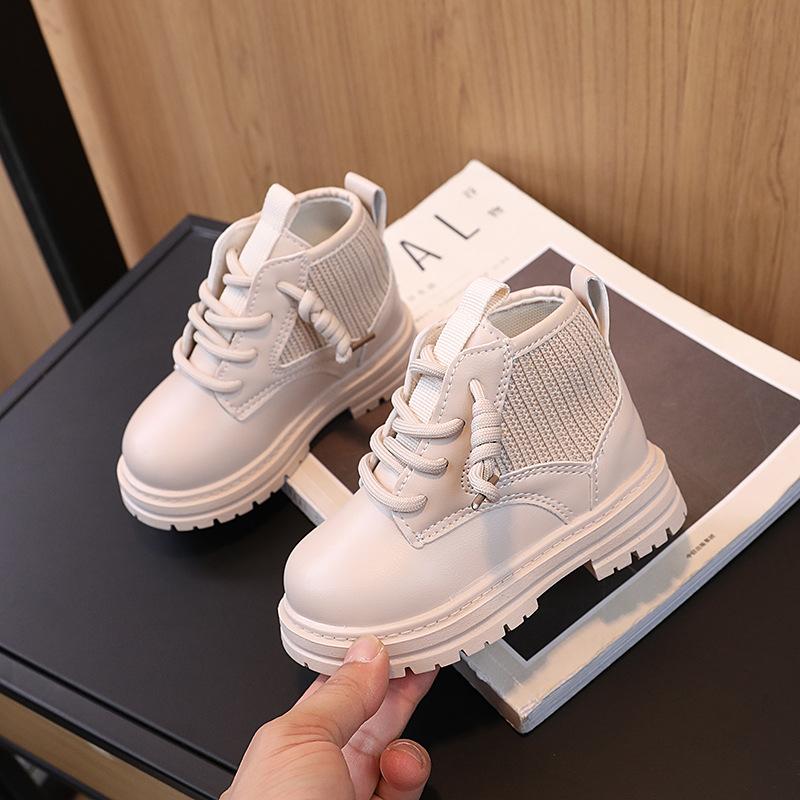 Boy Girl  Boots Retro Non-Slip British Style Boots Children's Side Zipper Design Single Boots Anti-skid Leather Boots