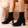 Large Size Square Toe Suede High-heeled Fashion Boots 2025 Winter New Retro Slim Elastic Skinny Boots for Women